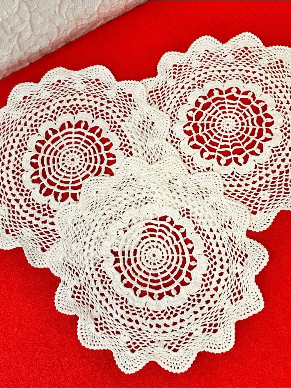 Handmade White Crochet Doily Set - Classic Home Dining Accent